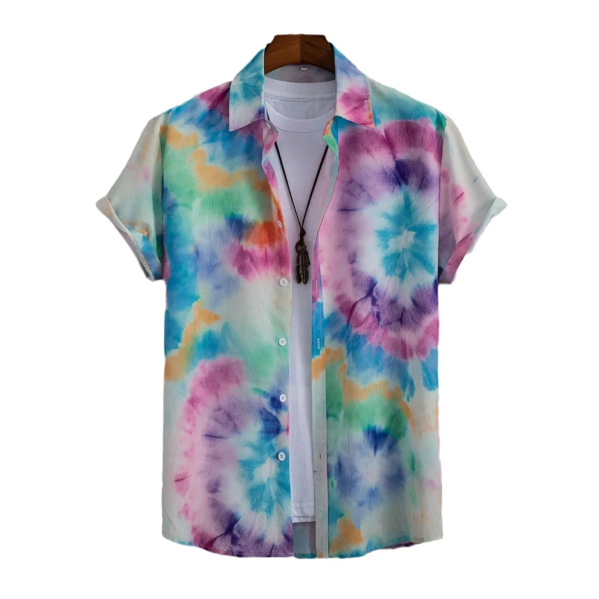 Men's floral art print short sleeve shirt in polyester, sizes S to 3XL, casual leisure top