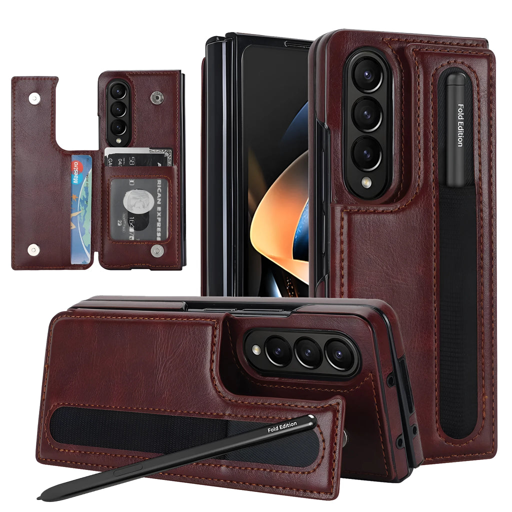 Folding PU leather phone case for Samsung Galaxy Z Fold in black with bracket support