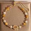 Yellow tiger's eye gourd pendant bracelet for women with glass and alloy inlay, Japanese Korean style, 1 PC.