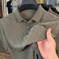Rhombus thin ice silk V-neck short sleeve T-shirt on a hanger, showing slit hem detail.