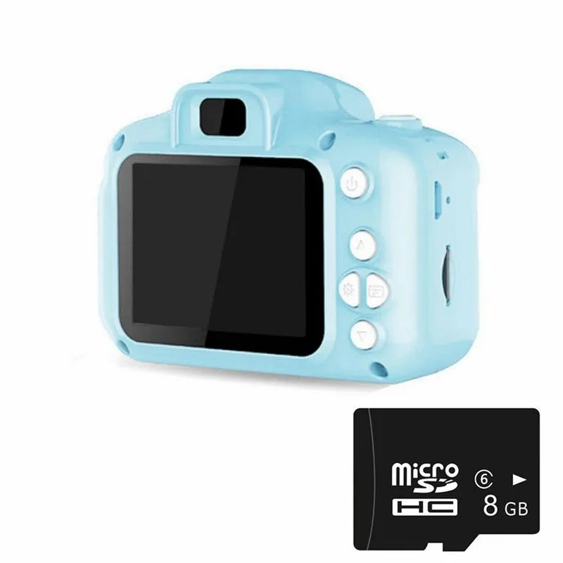 Children's HD digital waterproof camera with 2.3 inch screen and 800W pixel sensor, shown in blue, green, and pink