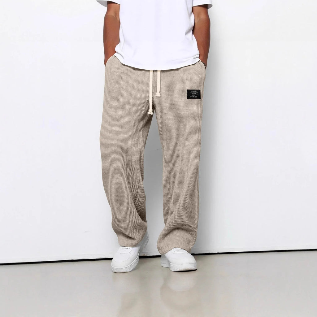Men's loose straight-leg polyester waffle casual sports trousers, mid-high waist, eight colours, autumn