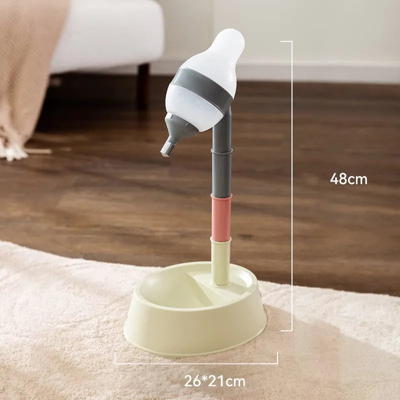 Green adjustable height pet water dispenser with detachable pole and ball-tip drinking nozzle