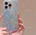 Ins laser gradient star full package hard case for iPhone 11, 12, and 12 Pro in blue tulip flowers or full stars design