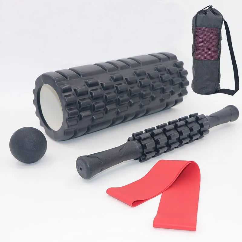 33cm black six-piece foam roller set with gear massage bar stick
