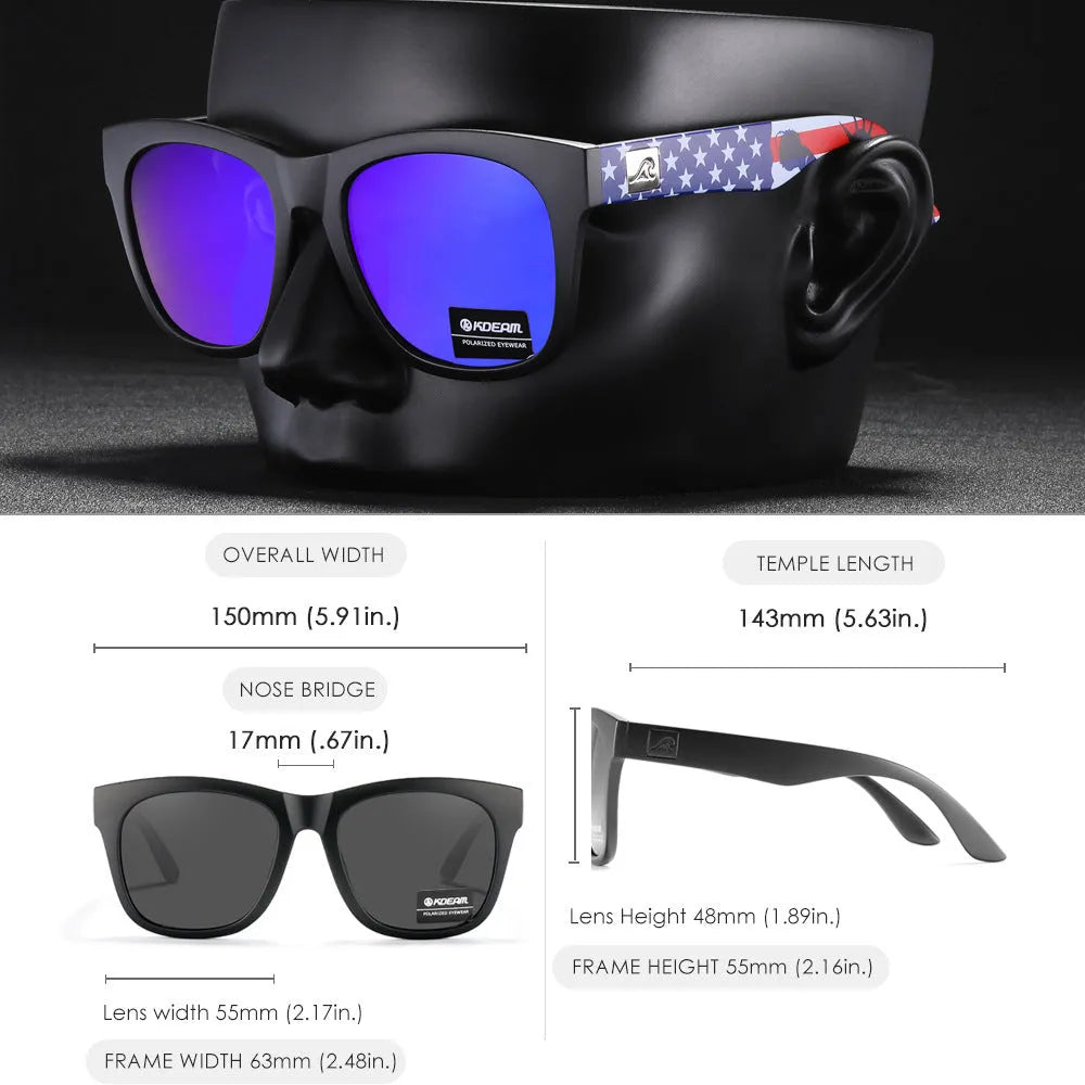Polarized sunglasses with a PC frame and TAC lenses, shown in one of the available colour options.