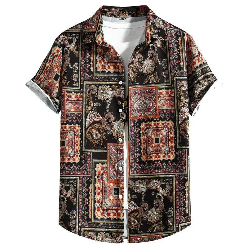Men's slim fit Hawaiian shirt with digital printed pattern on polyester fabric