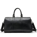 Men's black and coffee brown leather tote bags shown in 44cm and 55cm lengths.