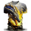 Men's grey T-shirt with a large, detailed 3D blue and white wind dragon print on the chest.