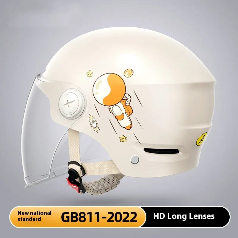 Khaki coloured electric motorcycle half helmet with interchangeable glasses options for commuting