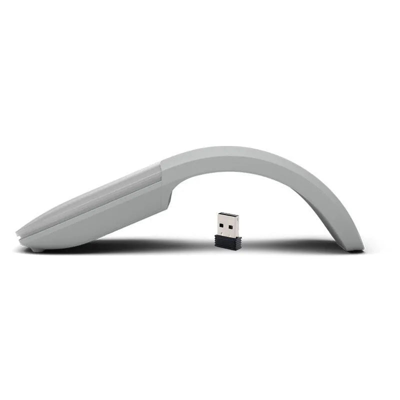 Folded Bluetooth wireless mouse showing compact 131.2mm length with touch-sensitive surface