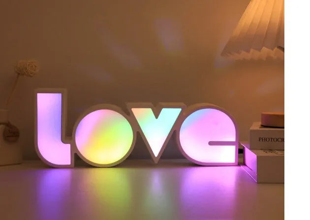 Rainbow-style LED LOVE decorative lamp with plastic shade for Valentine's Day and wedding decor