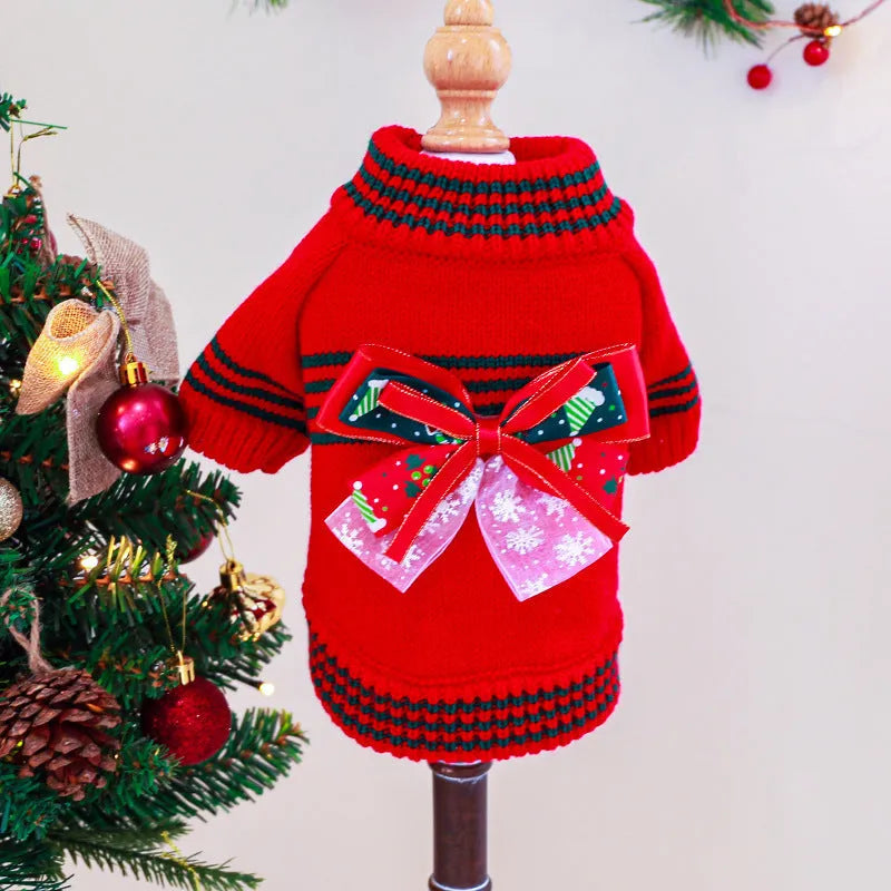 Red and green Merry Christmas print dog sweater for small to large dogs.