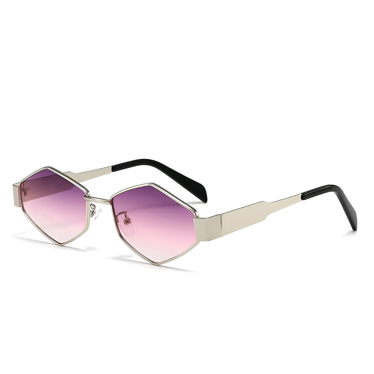 Polygon rhombus metal sunglasses with hexagon square frame in black, gold, or silver with coloured lenses