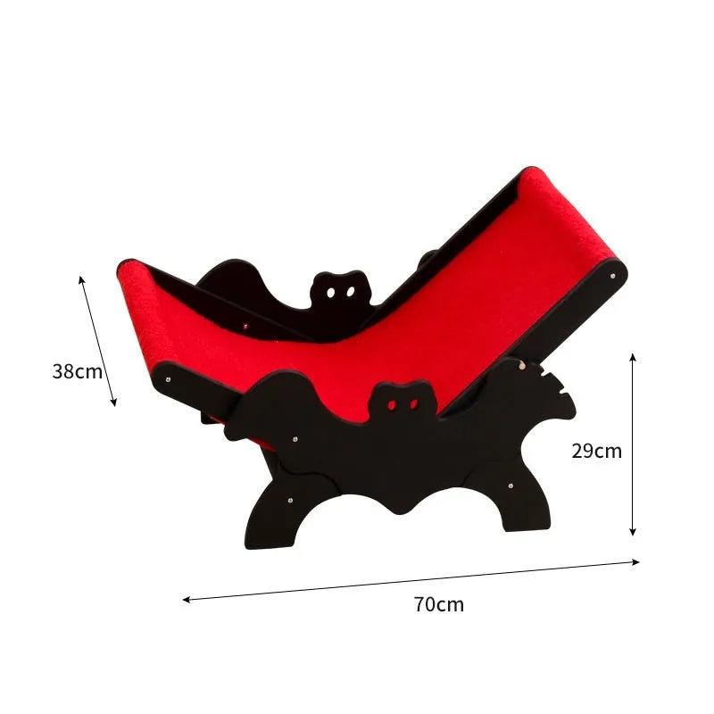 Black and red Halloween bat themed wooden cat recliner bed