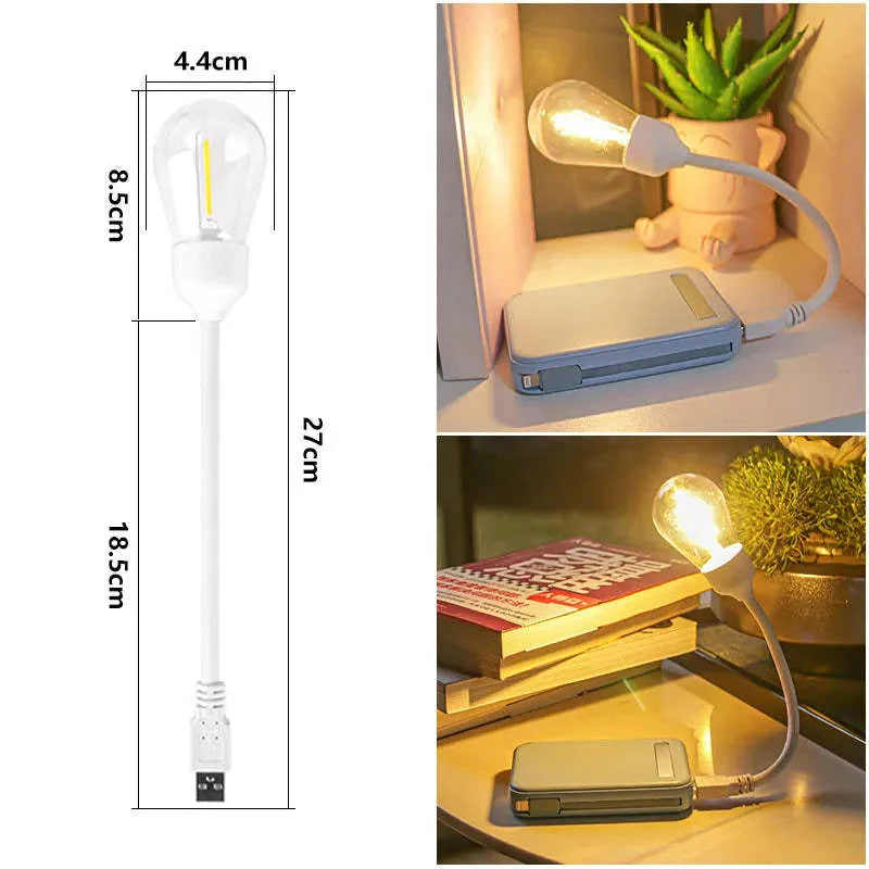 USB rechargeable folding night light with tungsten S14 bulb in warm white colour