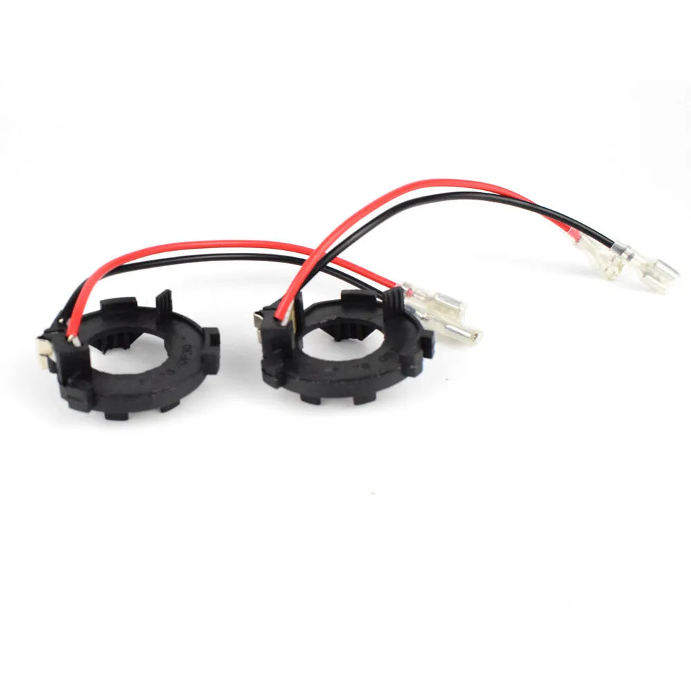 Black H7 LED headlight adapter bracket for Volkswagen vehicles with copper wire connections
