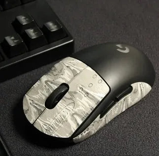 Second generation GPX mouse anti-skid stickers in black grey applied to mouse buttons
