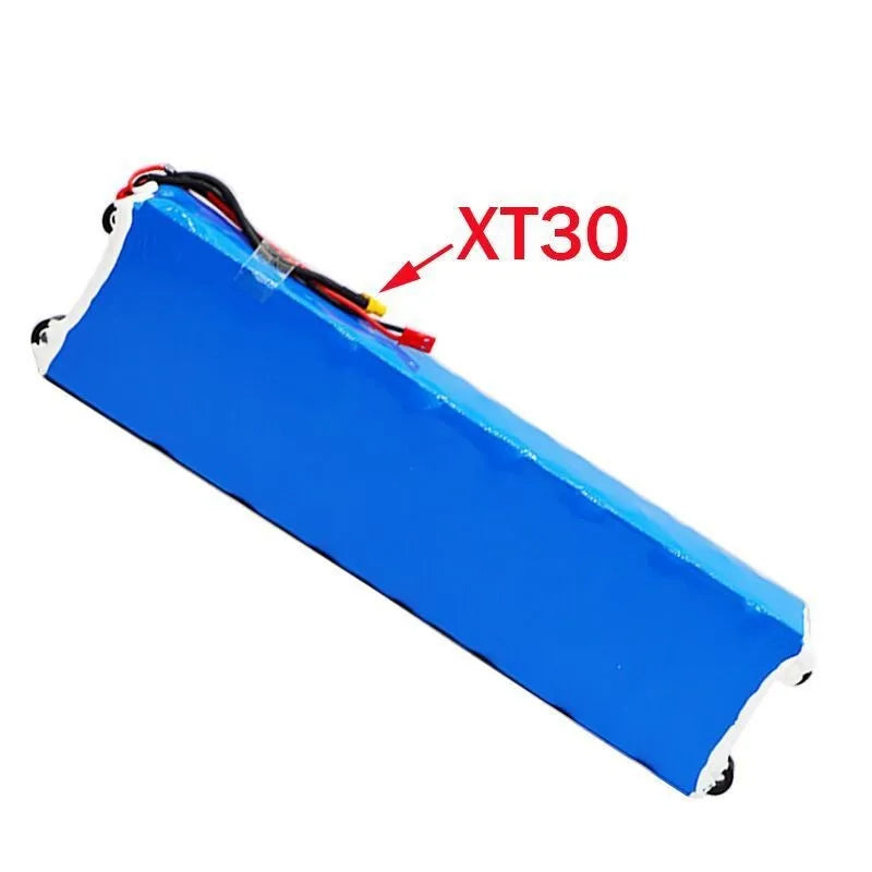 Blue 36V 30000mAh electric scooter battery pack with connectors and charger