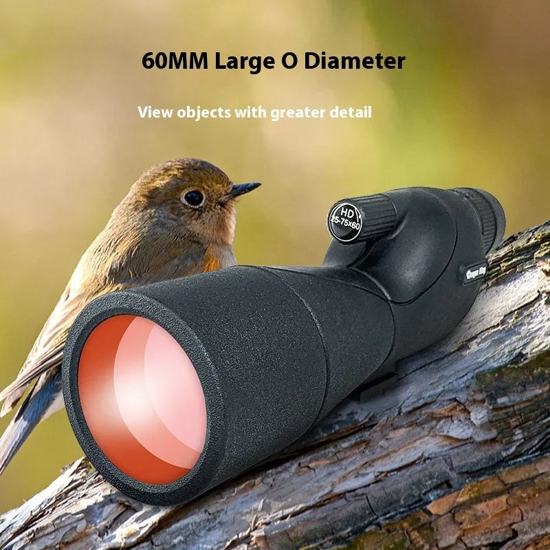 25-75X monocular telescope spotting scope, 500mm focal length, 60mm objective aperture, Black Green Grey