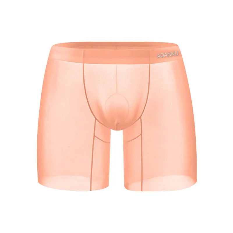 Men's low waist ice silk boxers in solid orange, pink, or red colours