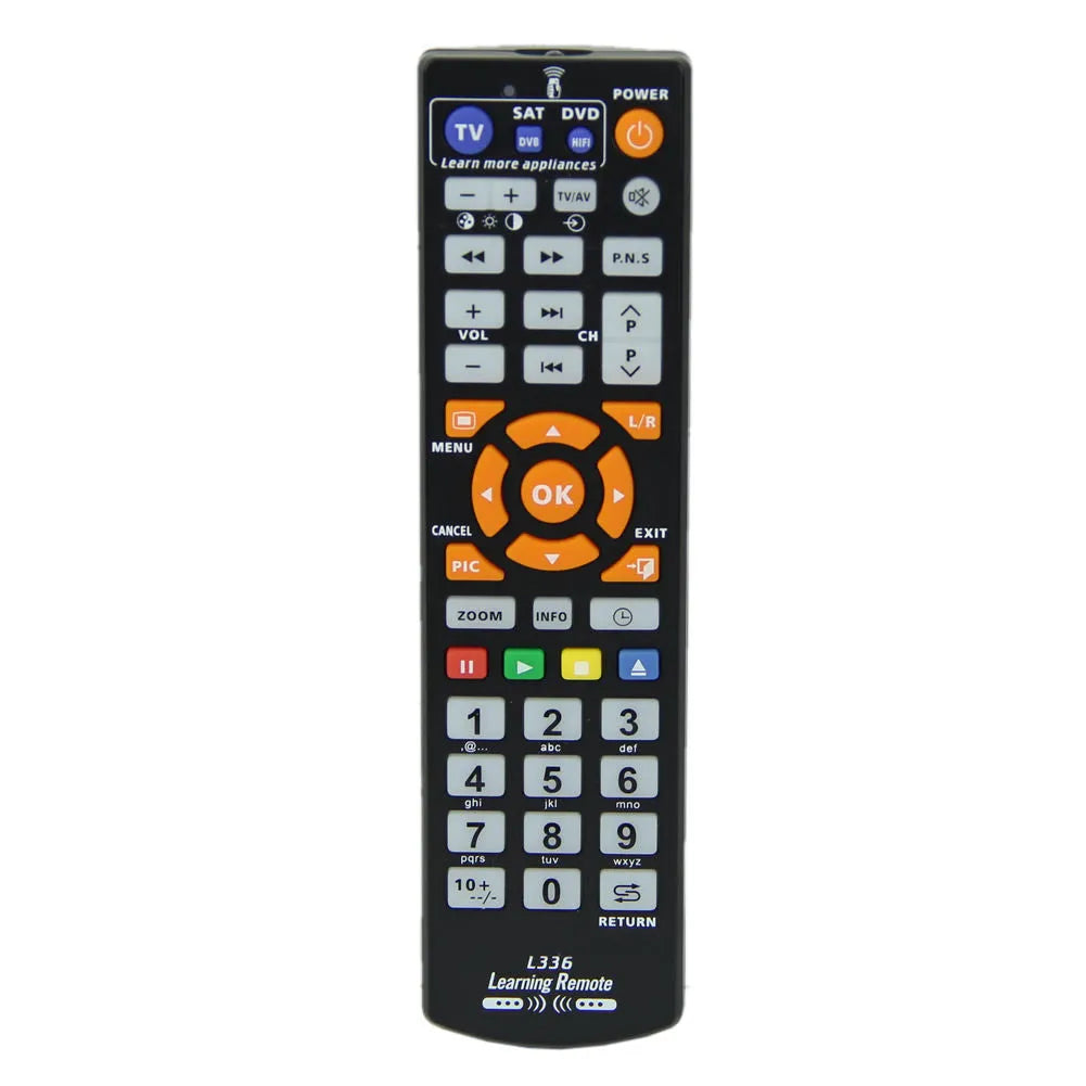 Black L336 learning remote control with full key programming and 8 metre infrared range