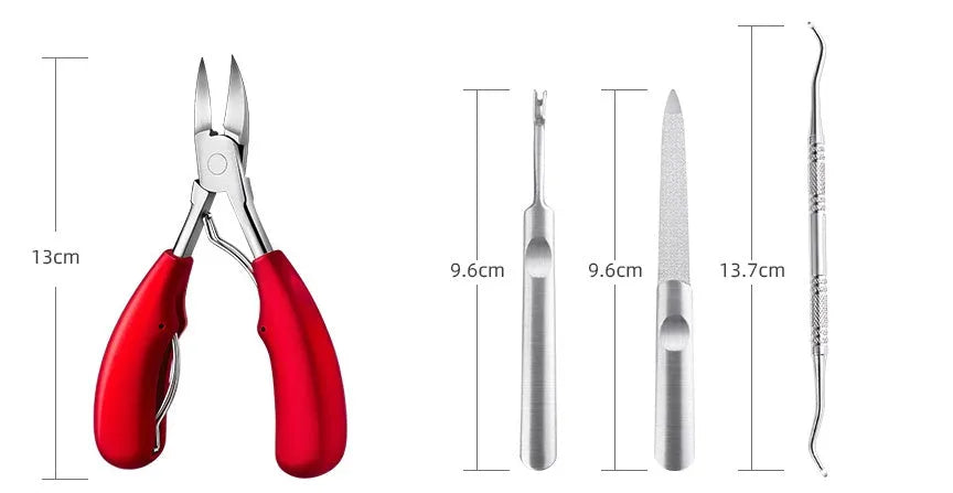 Stainless steel nail clippers with coloured ABS handle options on white background