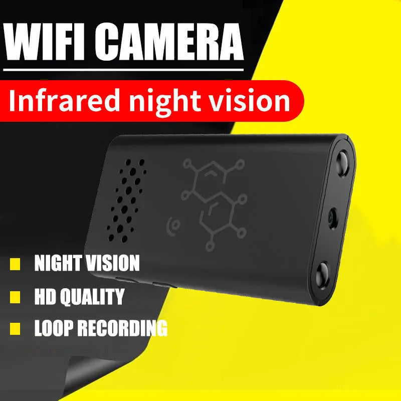 Black smart security camera with WiFi connectivity for indoor home monitoring and baby care applications