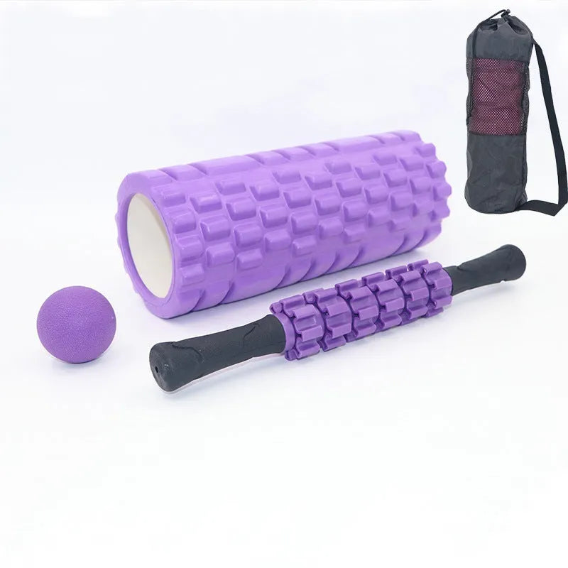 33cm black six-piece foam roller set with gear massage bar stick