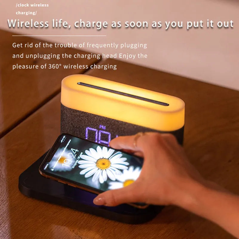 Wireless charger desktop clock night light table lamp in black or white with modern simple design