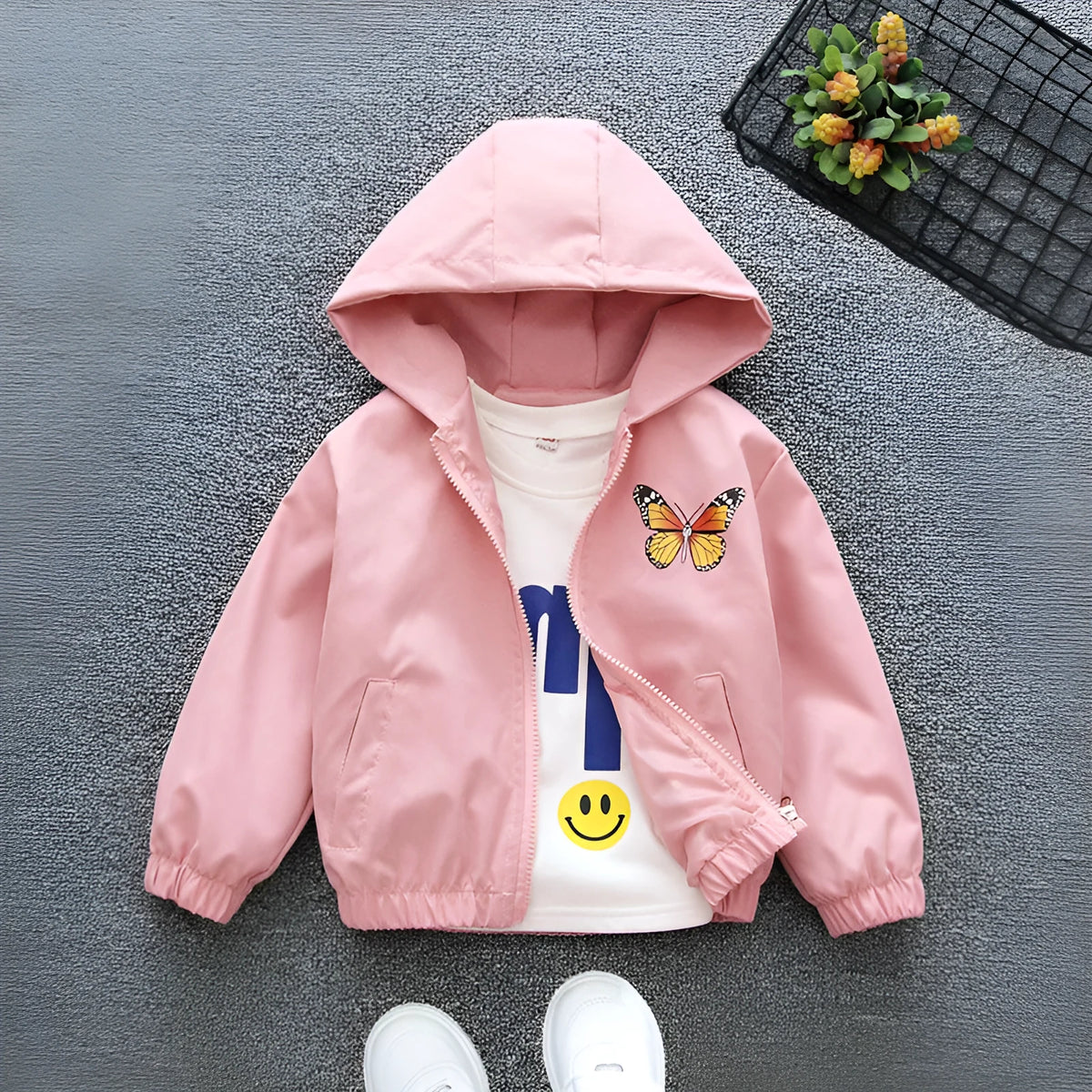 Girls' animal print hoodie coat in pink or purple, polyester, height sizes 90cm to 160cm