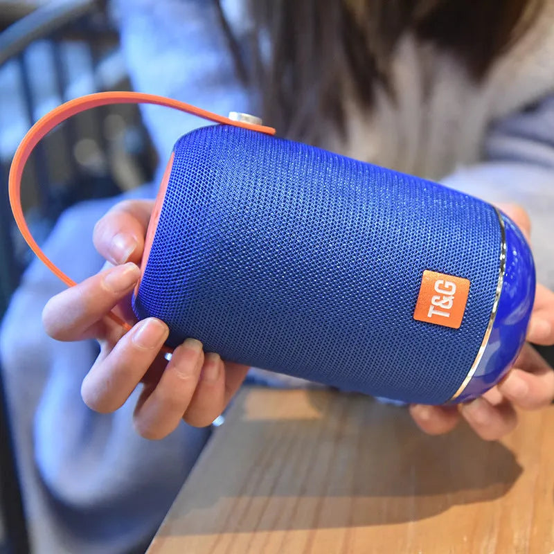 TG107 Fabric Wireless Bluetooth Portable Speaker in black with compact rectangular body and fabric finish