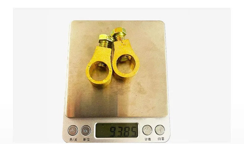 Pure copper automotive battery clamp with patented clip for terminal connection.