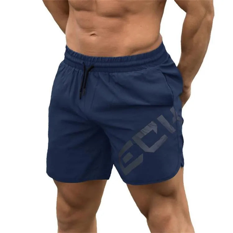 Men's elastic running shorts in black with quick-drying fabric and knee-length design