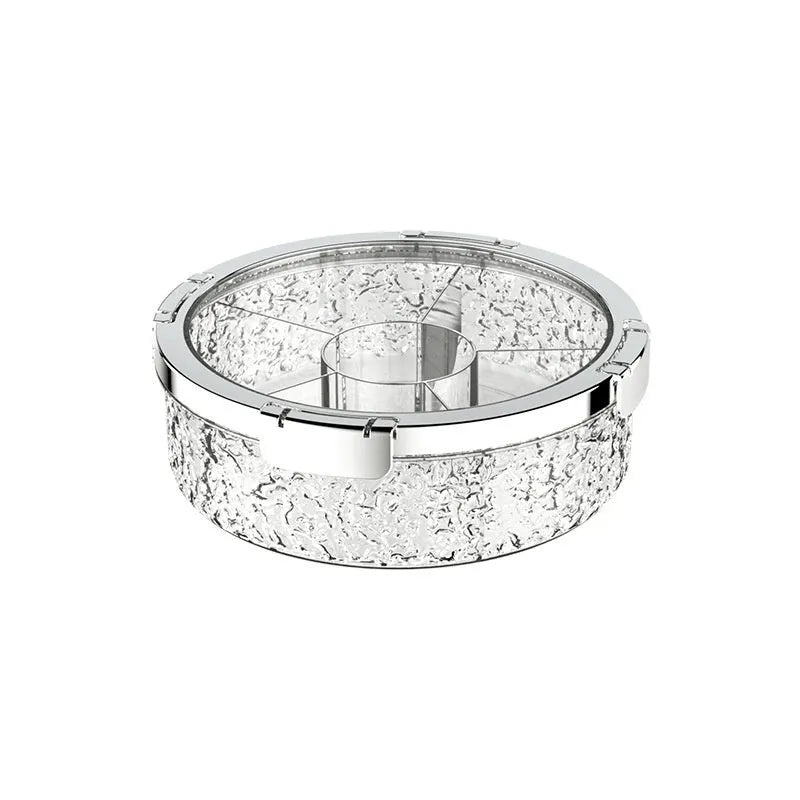 Sealed plastic candy box with lid for dried fruit and nuts, shown in milk silver or transparent grey silver