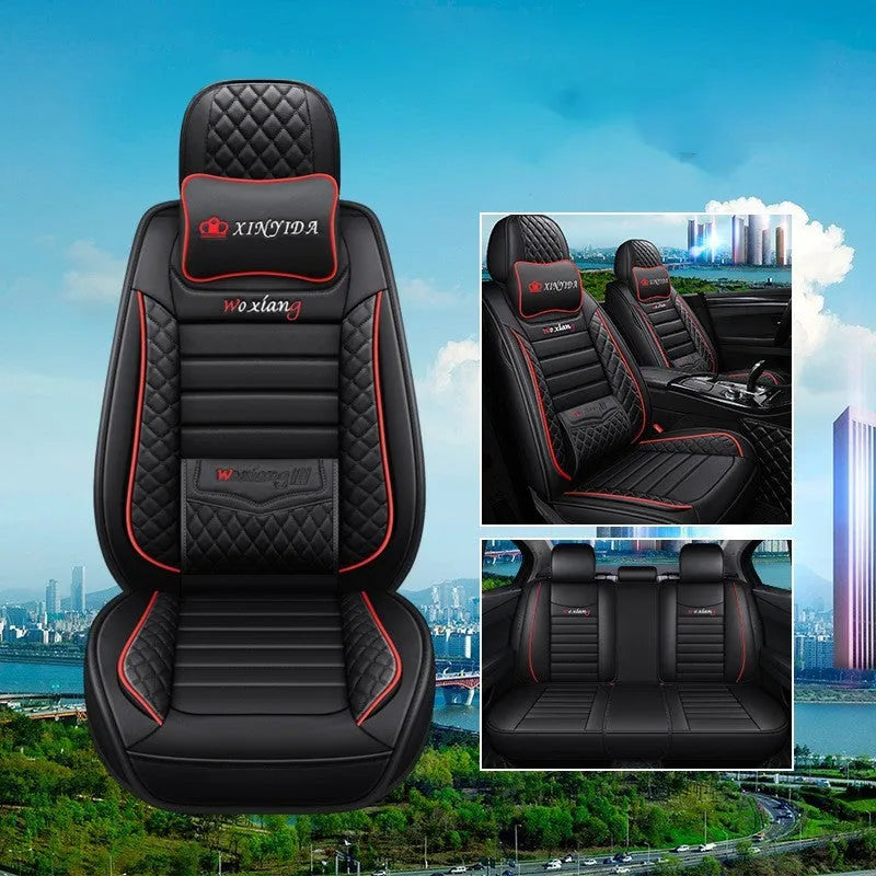 Red leather car seat cushion with high elastic sponge filling, shown on a car seat.