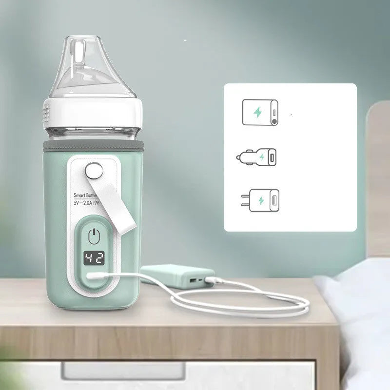 Baby bottle warmer USB portable constant temperature heating faux leather cover green pink