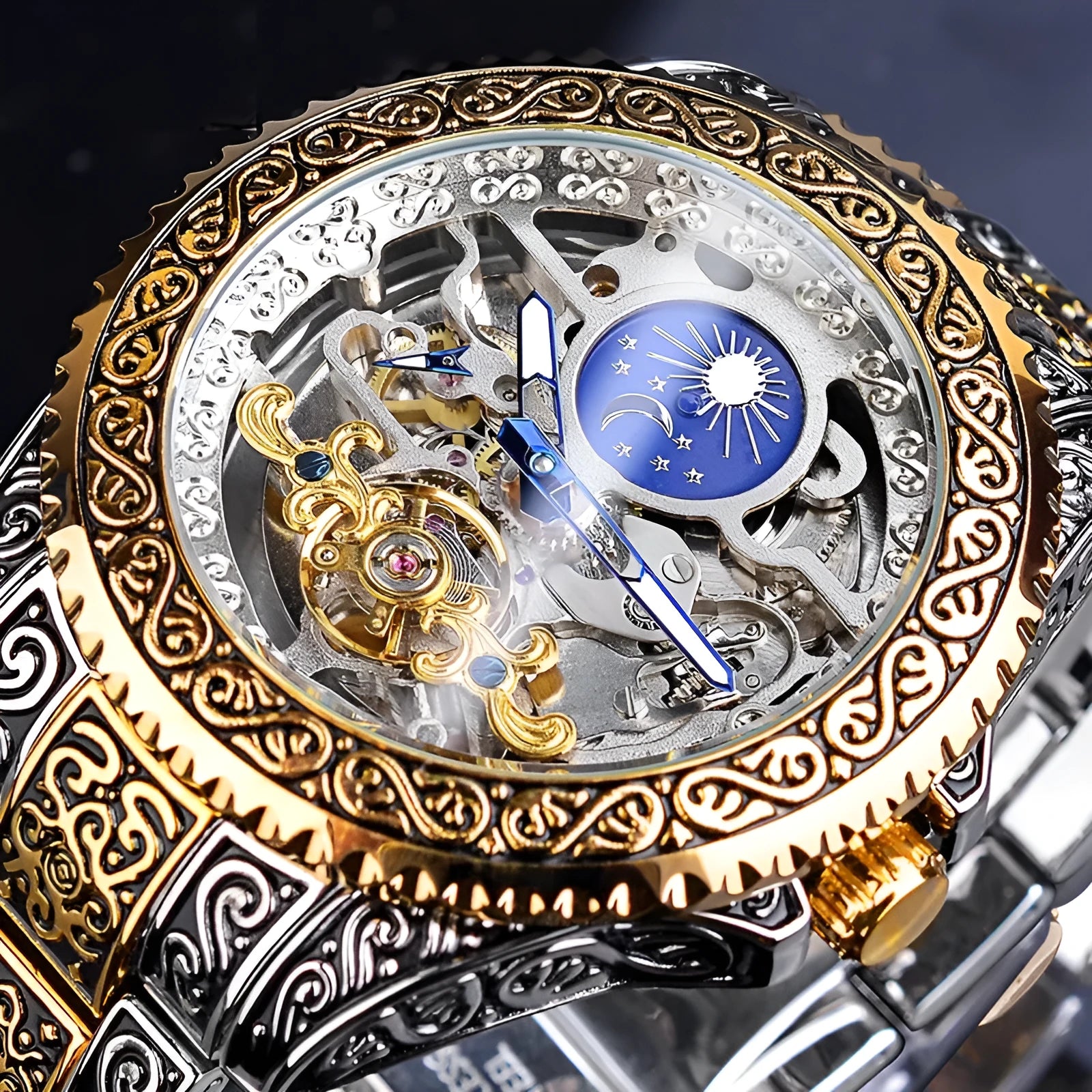 Forsining skeleton tourbillon mechanical watch with stainless steel case and band