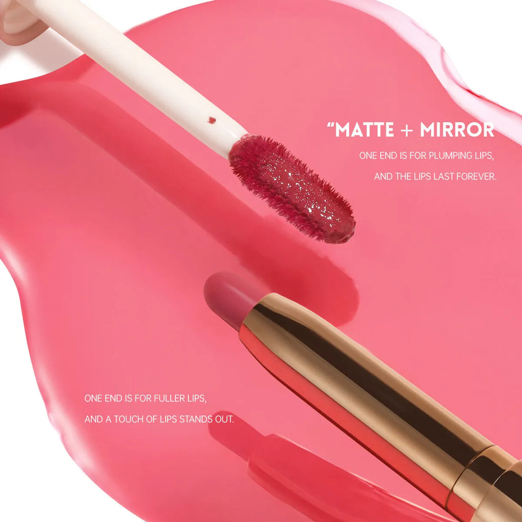 Double-headed lipstick with 10 colour options in matte finish