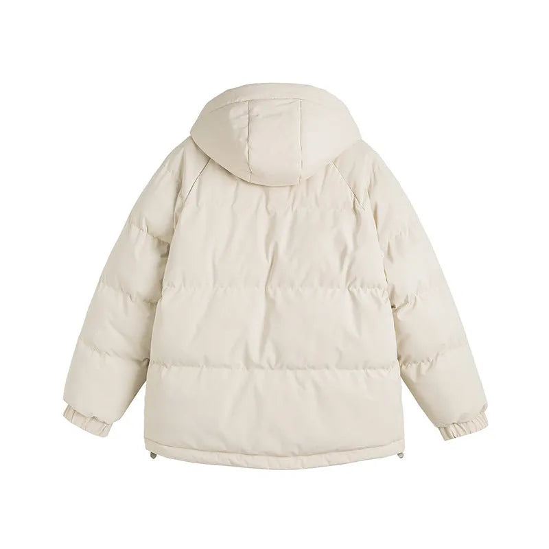 Loose-fitting padded winter jacket in a solid colour with side seam pockets and a cardigan style.