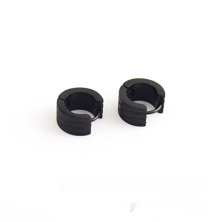 Three-line frosted geometry earrings Korean style titanium steel electroplated finish