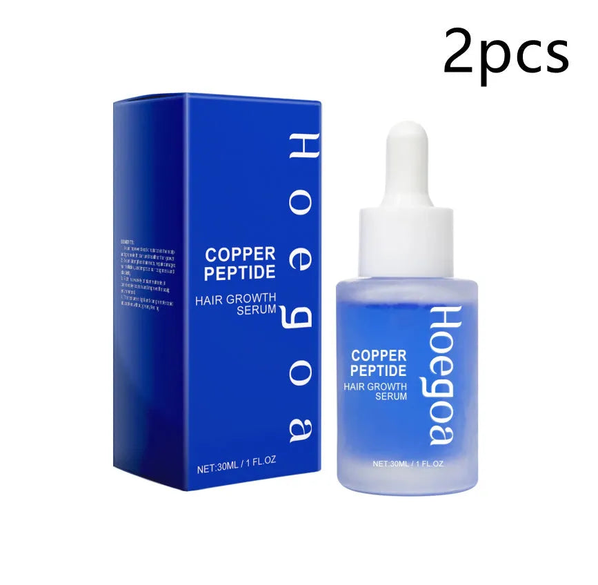 Copper peptide hair growth serum 30ml bottle with castor oil, avocado oil and coconut oil ingredients