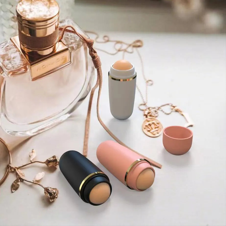 Portable ABS volcanic stone oil absorbing ball for face oil control in black, white, and pink, size 3x8x2cm