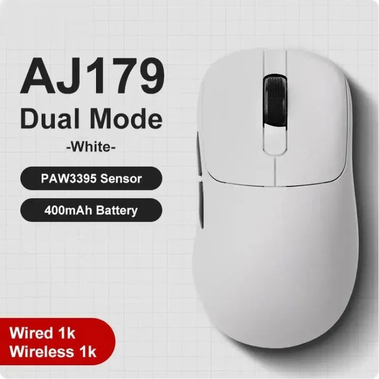 AJ159 gaming mouse in various colours showing compact design with Teflon feet.