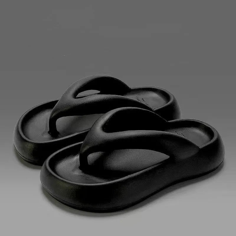 Women's solid colour EVA flip-flops with thick sole and decorative bow.