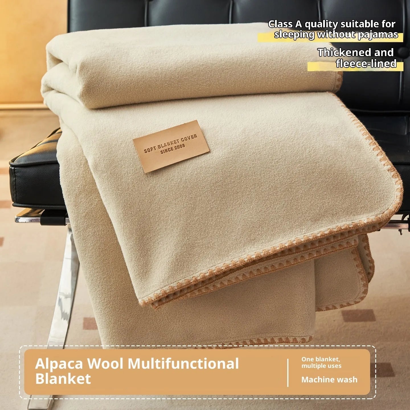 Alpaca fleecefiber blanket in solid colour, Class A soft polyester, thickened warm leg covering