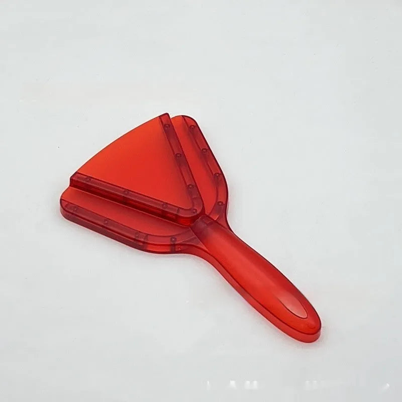 Adjustable telescopic plastic bottle opener in red, clear, and grey colours on a white background.