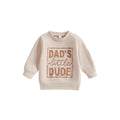 DADS LITTLE DUDE long-sleeved cotton sweater for babies, solid colour with letters, in blue, green, grey, black, khaki
