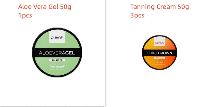 Tanning cream and aloe vera gel after sun repair combination set in 50g or 100g sizes
