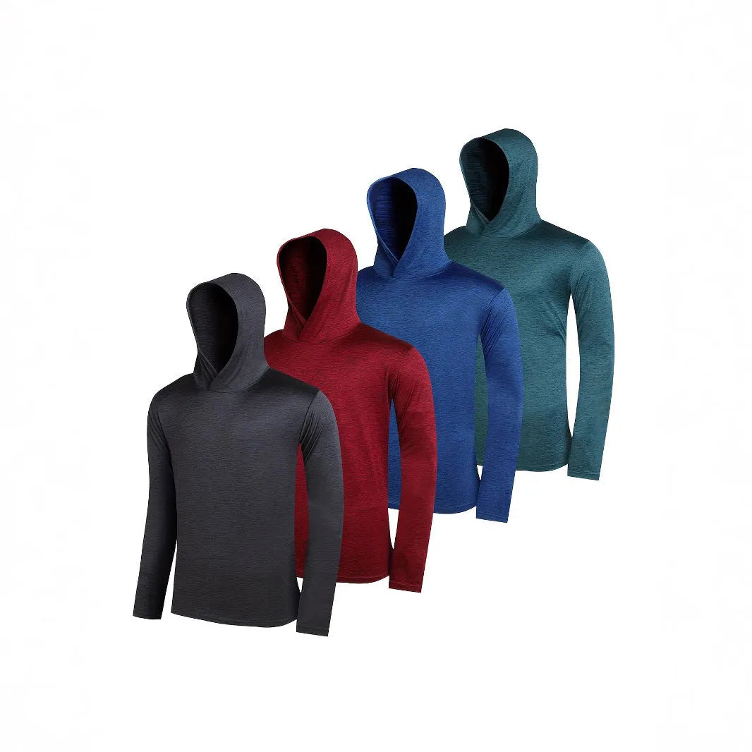 Men's lightweight polyester hoodie four-piece set in various colours with size range display